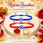 El Regalo Evil Eye Rakhi Combo for Brother - 2 PCs Lucky Kabbalah Blue Turkish Evil Eye Hamasa Hand Red Macrame Rakhi Set for Bhaiya/Bhai/Brother (Evil Eye Rakhi Set- Style 3)