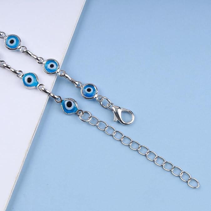 El Regalo Evil Eye Rakhi for Brother/Bhai with Roli Chawal, Rakhi Message Card in Rakhi Gift Box (Silver Blue)
