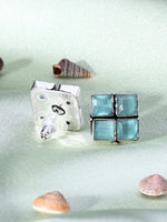 El Regalo 925 Silver Plated Oxidized Stud Earrings with Monalisha Stones - Square Bohemian Stud Earrings for Women - Tribal Antique Replica Earrings (Bottle Green)
