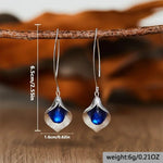 El Regalo Beautiful Orchid Blue Crystal Hook Western Earrings- Classic Long Threader Hook Leaf Dangle Statement Earrings