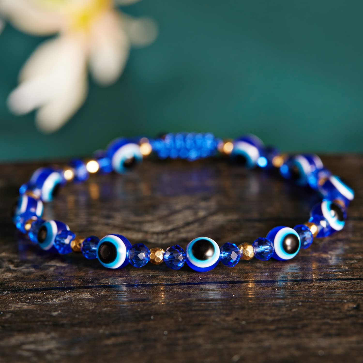 El Regalo 1 PC Evil Eye with Crystals Beads Adjustable Unisex Bracelet for Girls/Boys/Men/Women (Blue)