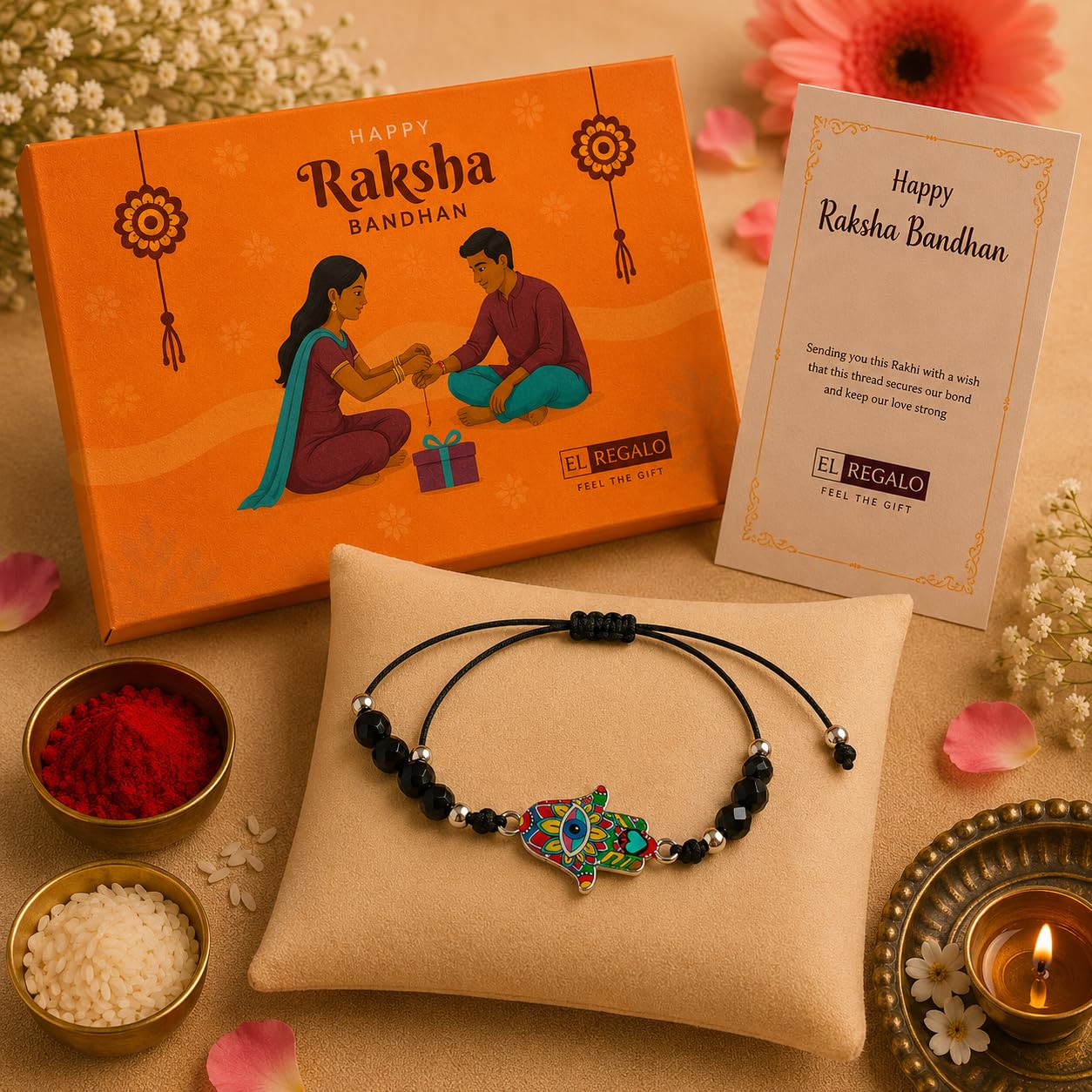 El Regalo Create a clear and pure white background pic for this Rakhi combo in nice shape for amazon hero listing with roli chanwal (Black)