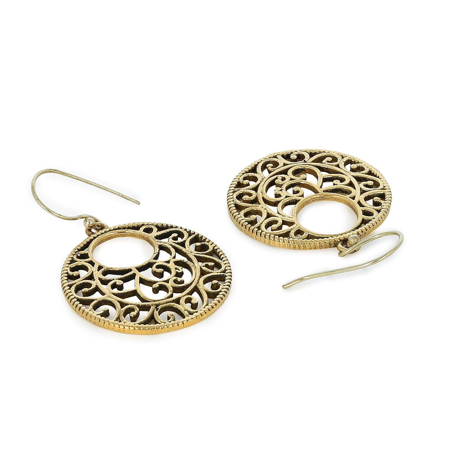 El Regalo Round Metallic Gold Medallion Filigree Statement Earrings for Girls & Women
