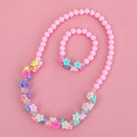 El Regalo 2 PCs Kids Girls Colorful Jewelry Sets - Kids Candy Color Beads Necklace & Bracelets Jewelry Sets for kids Girls & Toddlers (Multi Flower Pink Set)