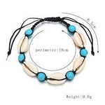 El Regalo Bohemian Cowrie Beads Shell Adjustable Bracelets cum Anklets for Girls & Women (Turquoise)