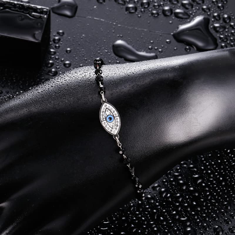 El Regalo Stainless Steel Mangalsutra Evil Eye Nazaria Bracelet- Black Crystal Beads Anti Tarnish Chain Bracelet for Girls/Women (Evil Eye Nazaria Bracelet)
