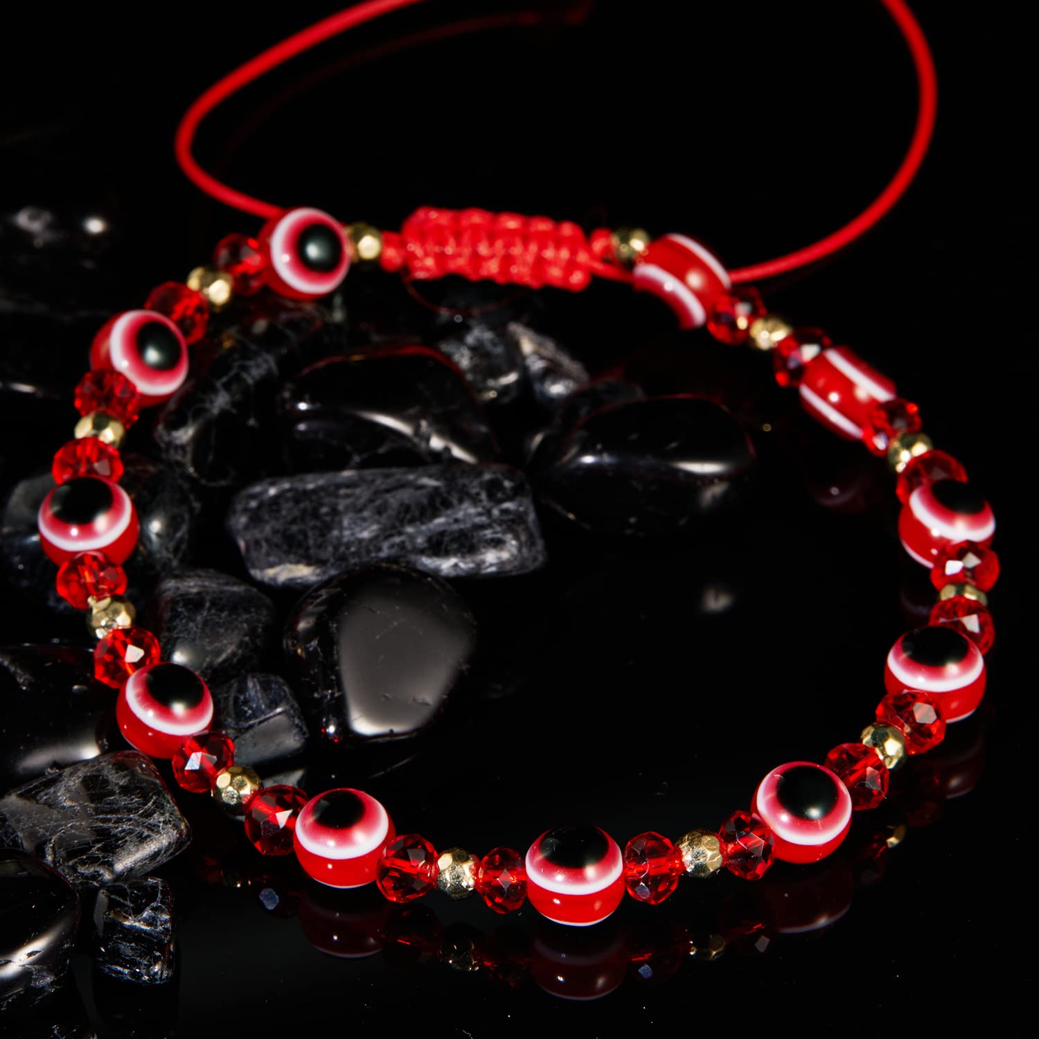 El Regalo 1 PC Evil Eye with Crystals Beads Adjustable Unisex Bracelet for Girls/Boys/Men/Women (Red)