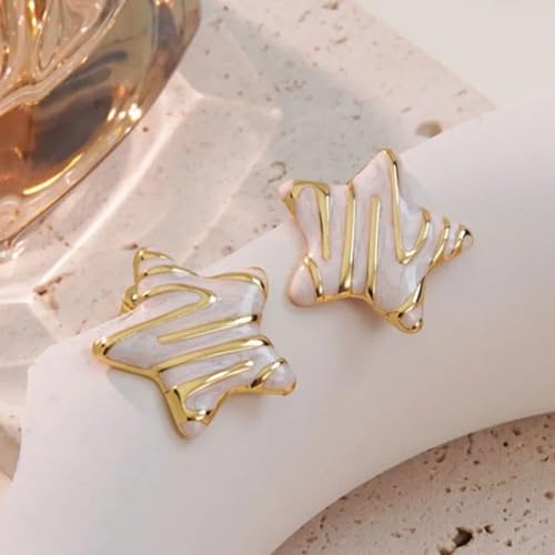 El Regalo Stainless Steel Star Stud Earrings for Girls & Women | Anti-Tarnish Gold Plated Cute Star Shape Enamel Contenporary Fashion Studs Earrings (Vanilla White)