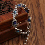 El Regalo Evil Eye Hamsa Hand Turquoise Green Beads Bracelet for Girls & Women- Antique Finish Hamsa Hand Sleek Bracelet (Blue Evil Eye Beads)