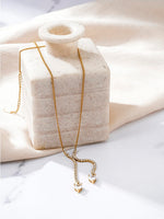 El Regalo Heart Zircon Pendant Necklace for Women- Stainless Steel, 18K Gold Plated CZ Tennis Y Tassel Necklace (White)