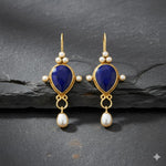 El Regalo Beautiful Traditional Drop Earrings with Pearls for Women & Girls - Elegant Gold Plated Hook Earrings (Blue Sapphire)