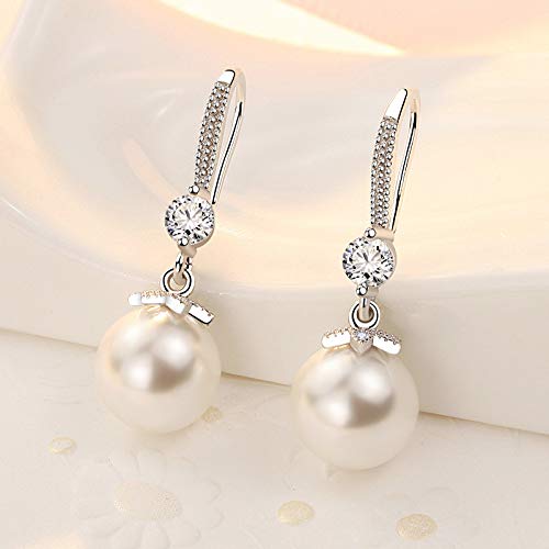 El Regalo Beautiful Rhodium Plated Tiny Pearl Drop Earring for Women and Girls (Pearl Shell Hoop)
