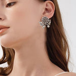 El Regalo Oxidized Brass Earrings for Women - Silver Lookalike/Silver Replica Floral Leaves Stones Statement earrings for Girls & Women- Handmade Earrings (Yellow)
