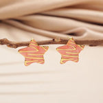 El Regalo Stainless Steel Star Stud Earrings for Girls & Women | Anti-Tarnish Gold Plated Cute Star Shape Enamel Contenporary Fashion Studs Earrings (Peachy Pink)