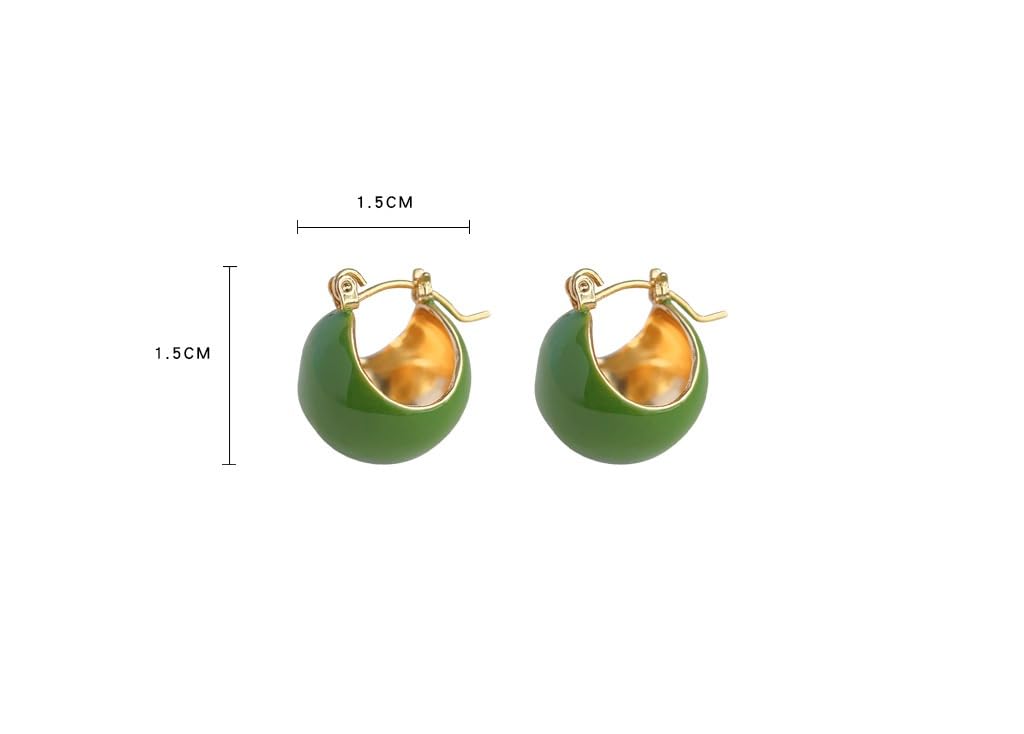 El Regalo Chunky 18K Gold Plated Enamel Hoop Earrings for Women & Girls | Elegant Bold Teardrop Huggie Hoops | Fancy Western Statement Jewellery | Glossy Curved Design for Casual Wear, Office & Party (Emerald Forest Green)