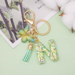 El Regalo Personalized Name Initials Butterfly Charm Keychain - Name Letters Keyring with Green Butterfly & Stars Filled Resin & Tassel Pendant, Purse, Bag, Backpack Accessory (Letter N)