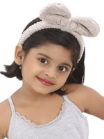 El Regalo 2 Cute Plush Fluffy Bow Hairbands | Bunny Ear Bow Headband/Hair Accessories for Girls (Off White & Gray)