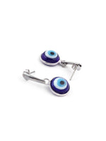 El Regalo 1 Pair Evil Eye Hamsa Hand Earrings - Small Dangle Drop/Hoop Earring Dainty Blue Hypoallergenic Earrings for Girls & Women (Round Silver Evil Eye Studs)