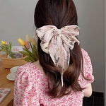 El Regalo Big Bow Floral Hair Clip- Long Ribbon Streamer Super Fairy Fashion Hair Accessories Head Hairpin Headdress Hair accessories for Girls/Women (Beige Shade)
