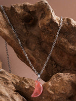 El Regalo Beautiful Agate Crescent Moon Pendant Necklace with Stainless Steel Chain for Girls & Women (Peachy Pink Moon)