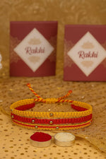 El Regalo Handmade 3-Layered Mauli Thread Rakhi for Brother with OM Charm - Traditional Bracelet with Roli Chawal, Message Card & Rakshabandhan Box (Mauli Rakhi)