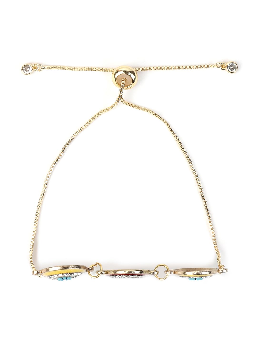 El Regalo CZ Red & Yellow Evil Eye Adjustable Bracelet for Girls & Women- Cubic Zirconia Evil Eye Statement Bracelet