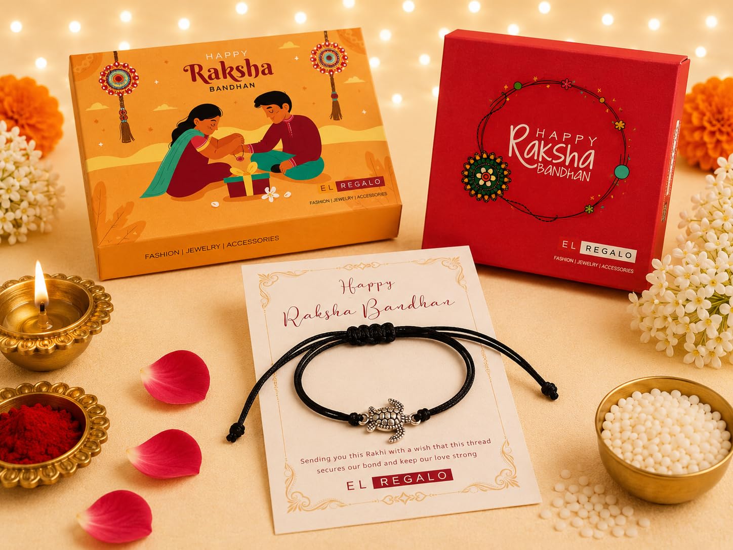 El Regalo Minimalist Cute Lucky Turtle Bracelet Rakhi for Brother- Black