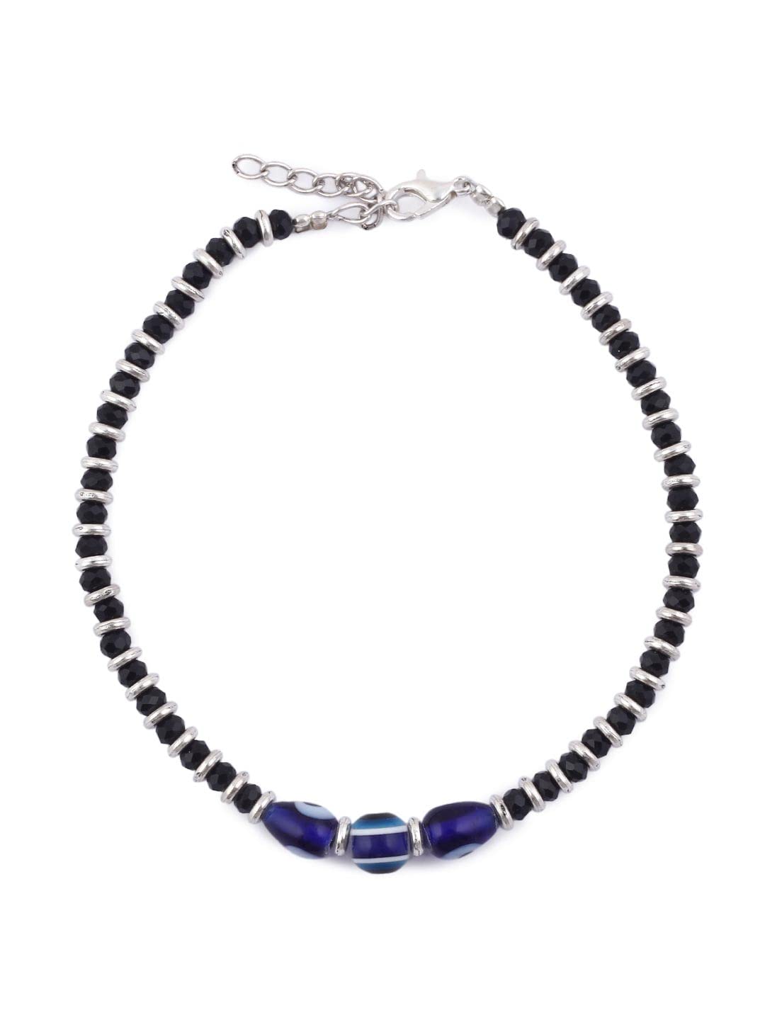 El Regalo 2 PCs Evil Eye Black Beads Nazaria Anklets Set- Evil Eye Anklet for Women & Girls (3 Round & Drop Evil Eye Anklets)