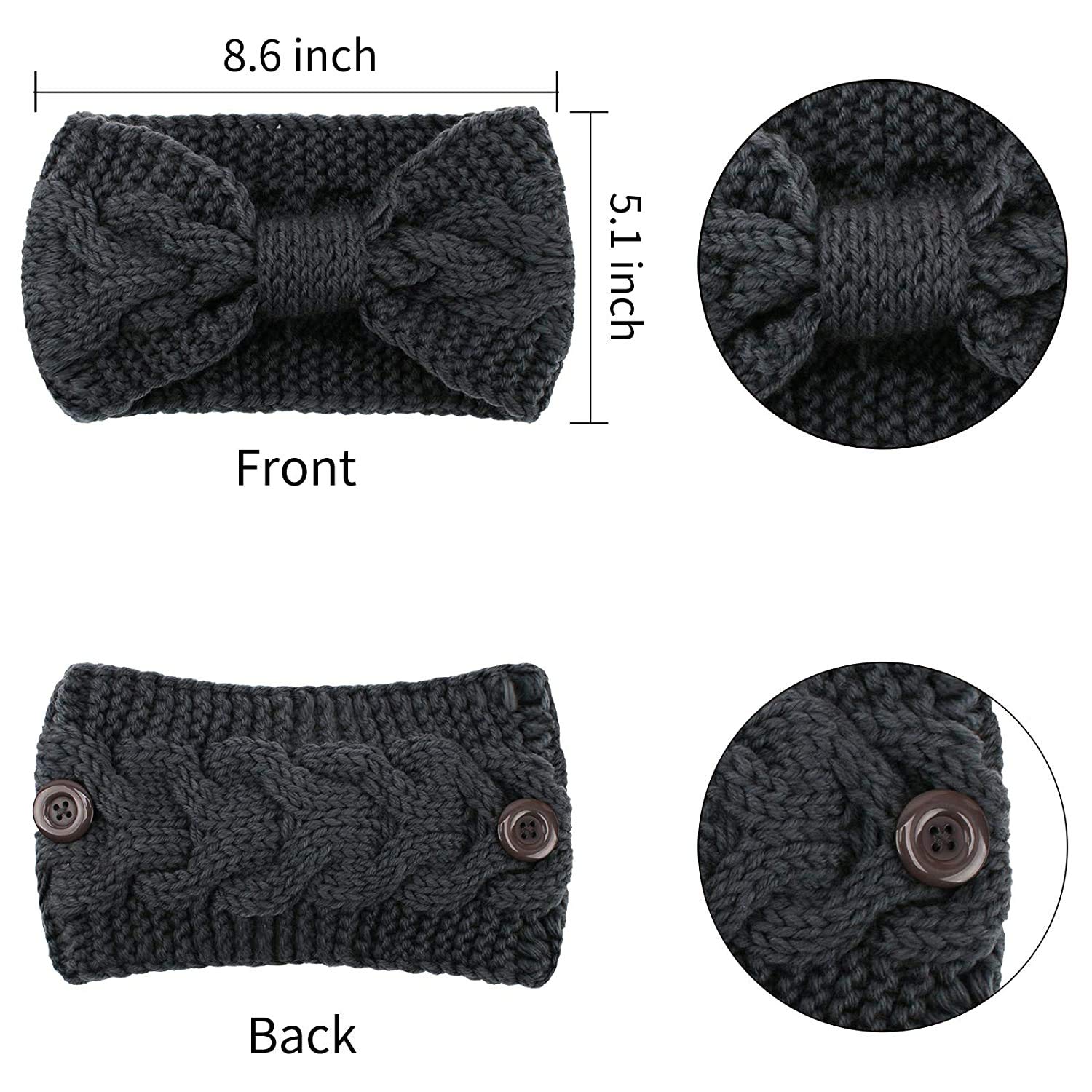 El Regalo 1 PC Knitted Winter Woolen Warm Headband with Buttons for Face Mask Cover | Cold Weather Hair Accessories Head Wrap | Criss Cross Bow Winter Headbands for Girls/Teens/Women (Black)