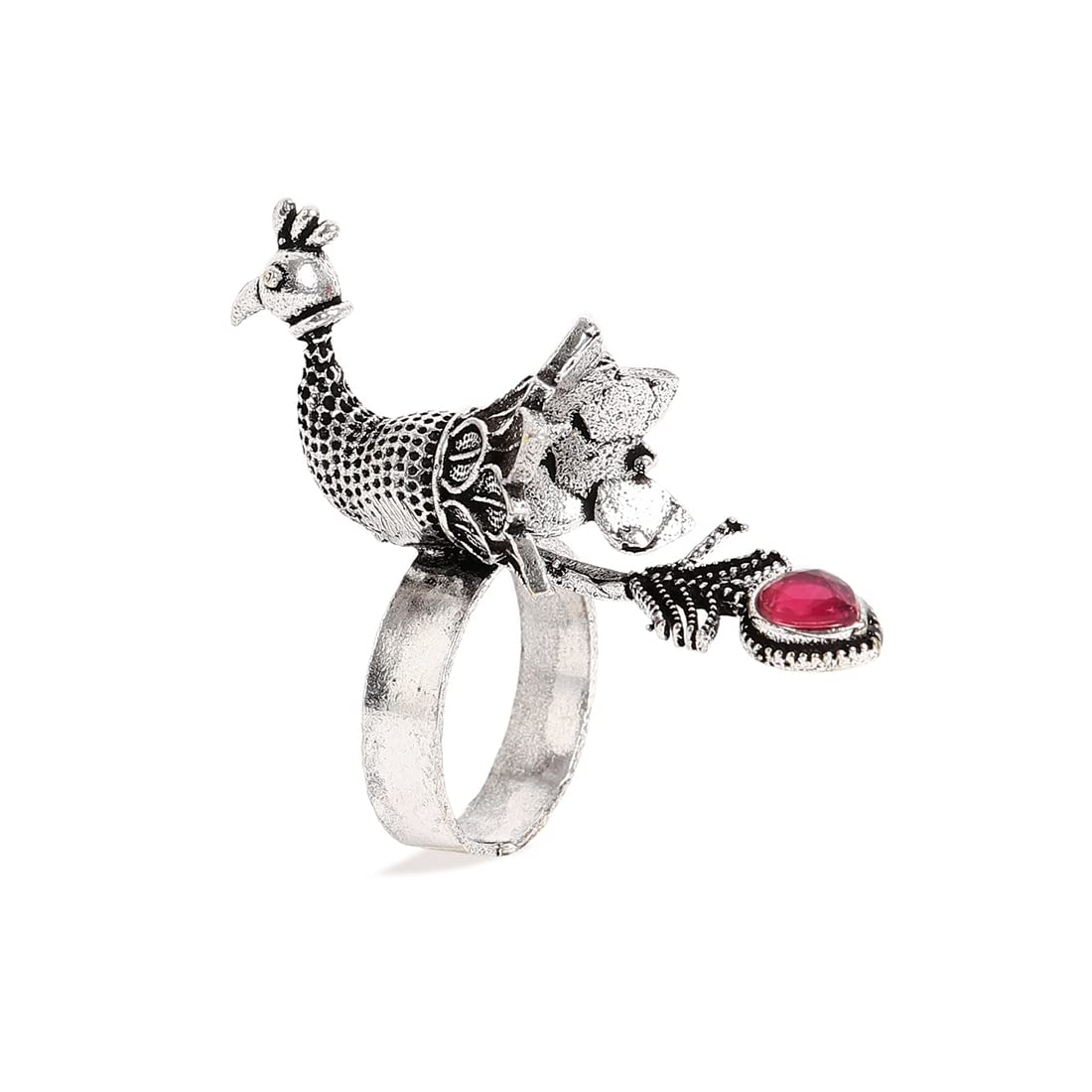El Regalo Vintage Retro Adjustable Big Cocktail Finger Rings for Girls & Women (Peacock)