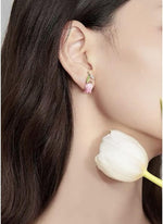 El Regalo Cute & Tiny Pink 3D Tulip Flower CZ Crystal Stud Earrings for Girls & Women