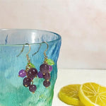 El Regalo Purple Grape Bunches Crystal Bead Drop Earrings for Girls & Women- Handmade Acrylic Fruit Dangle Drop Fashion Earrings (Grapes Bunch Hook)