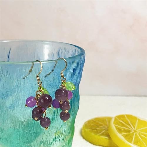 El Regalo Purple Grape Bunches Crystal Bead Drop Earrings for Girls & Women- Handmade Acrylic Fruit Dangle Drop Fashion Earrings (Grapes Bunch Hook)