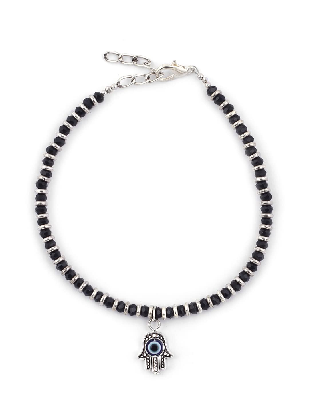 El Regalo 1 Leg Evil Eye Hamsa Hand Black Beads Nazaria Anklets Set- 1 PC Evil Eye Fashion Anklet for Women & Girls (Hamsa Hand Anklet)