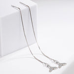 El Regalo Modern Sui Dhaga Threader Earrings for Women - Minimalist Long Pull Through Chain Earrings - Light Dangle Needle Threaders for Multiple Piercings, Sensitive Ears (Silver Whale Tail)