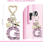 El Regalo Personalized Glitter Initial Letter Keychain for Girls & Women - Cute Pink Resin Alphabet Keyring with Heart & Star Charms - Fancy Luxury Bag Accessory & Birthday Gift (Letter G)