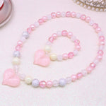 El Regalo 2 PC Girls Kids Shiny Pink Heart Resin & Acrylic Beads Jewelry Sets | Colorful Princess Heart Beaded Necklace & Bracelet Sets, Princess Necklace Bracelet Set for Toddlers/Girls/Kids