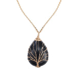 El Regalo Tree of Life Wire Wrapped Drop Natural Stones Healing Crystal Chakra Pendant Necklace - Unique Handcrafted Gemstones Pendant Necklaces (Black Onyx) For Unisex Adult