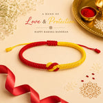El Regalo 1PC Infinity Love Knot Lucky Rakhi for Brother - Hand Braided Amulet Knot Thread String Rakhi with Roli Chawal, Rakhi Message Card in Gift Box (Red & Yellow Mix)