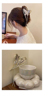 El Regalo Butterfly Pearl Hair Claw Clips for Girls/Women, Large Non-Slip Enameled Metal Butterfly Hair Clips Sparkly Hold Hair Jaw Clips Cute Hair Claws Big Butterfly Clips Bridal Hair Clips