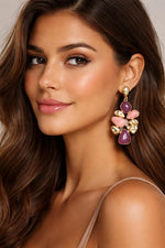 El Regalo Boho Statement Dangle Earrings for Women | Multicolor Resin Stone Drop Earrings | Party, Wedding, Festive & Casual Fashion Jewellery | Light Long Earrings (Red)