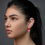 El Regalo 1 Pair Double Love Heart Drop Earrings- Valentine's Day Gift- Two Tone Oil Drop Heart Dangle Earrings for Girls & Women (Red + Pink)
