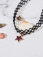 El Regalo 1PC Black Lace Tattoo Choker Necklace with Cute Charms for Kids, Girls, Teens, Women - Vintage Bohemian Style Adjustable Choker (Purple Star Choker)
