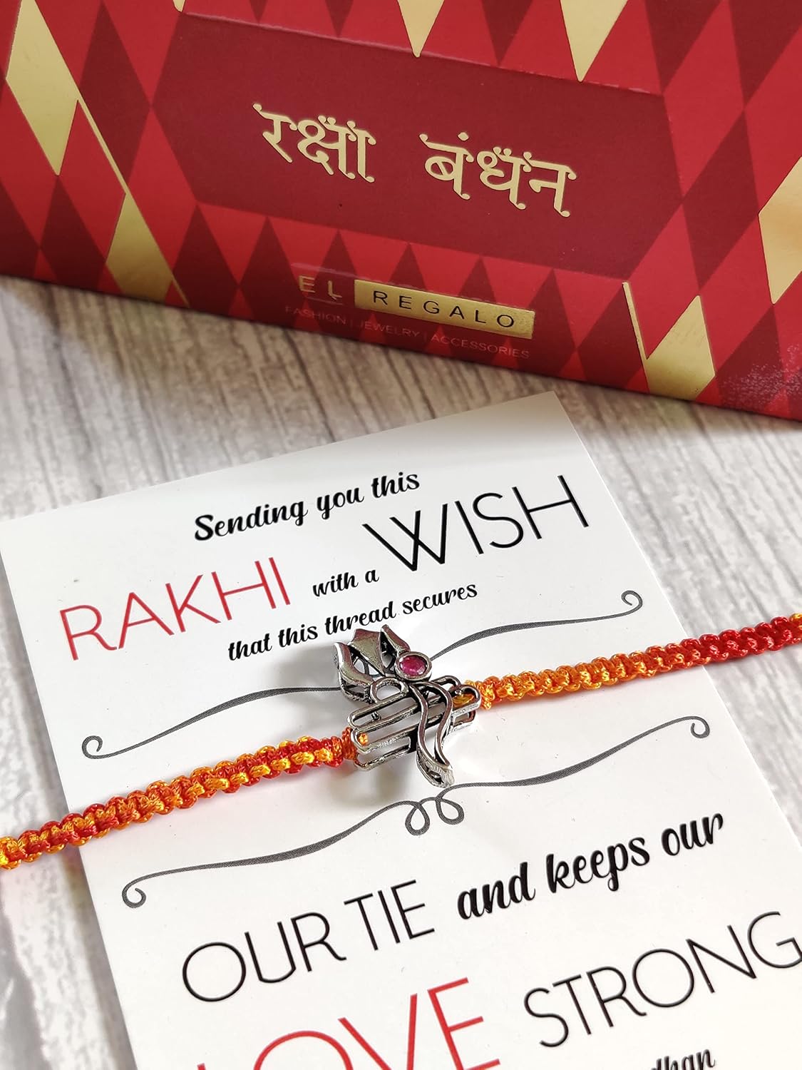El Regalo 925 Sterling Silver OM/Trident Rakhis for Brother/Nephew/Niece - Real Silver OM Rakhi for Babies/Kids/Men (Trident Shank Silver Rakhi)
