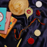 El Regalo 1PC Designer Red Stones Multi Colored Thread Rakhi for Brother- Antique Rakhi with Roli Chawal, Rakhi Message Card in Rakshabandhan Gift Box