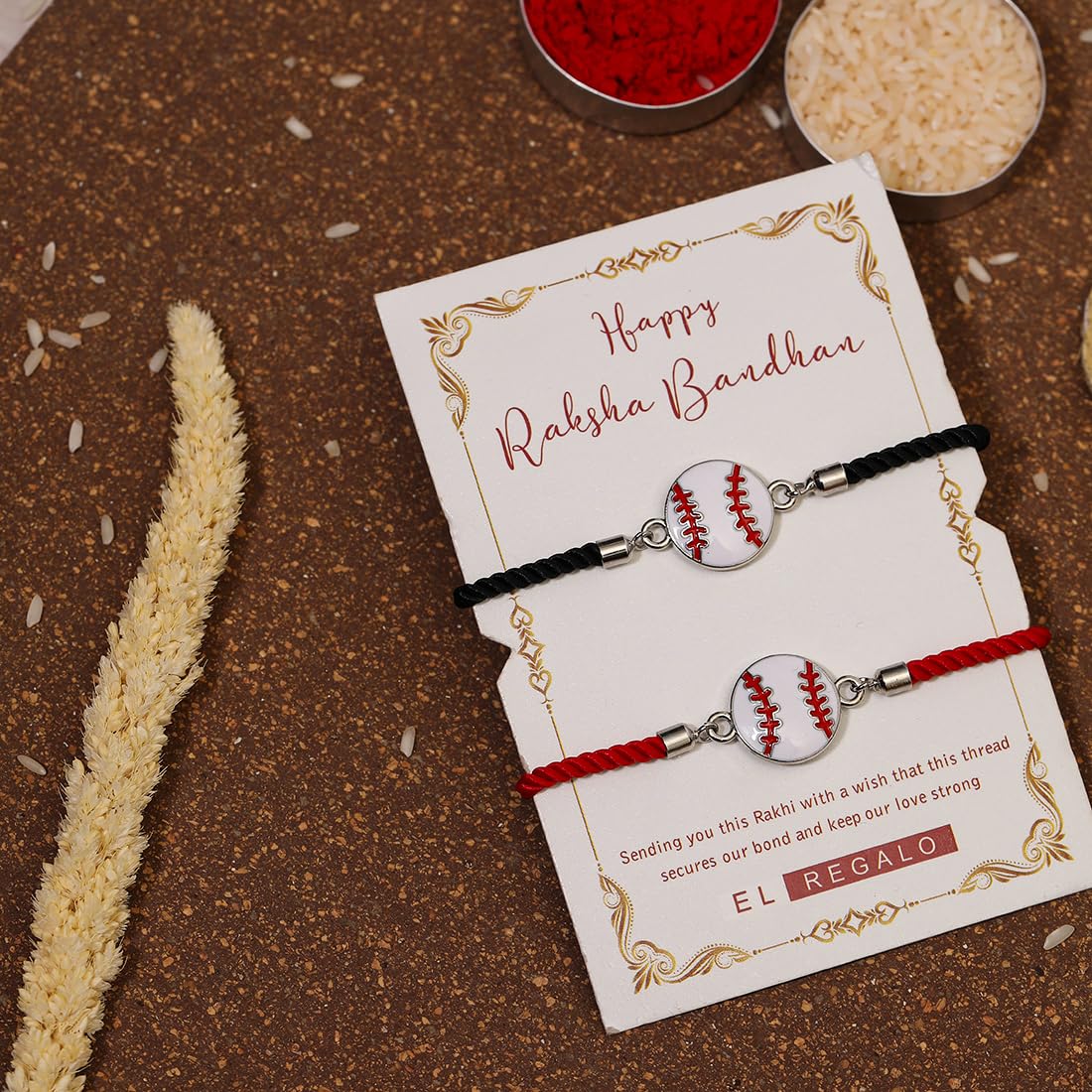 El Regalo Quirky 2PC Sports Rakhi Set for Brother | Rakhis Combo Set for Brother/Niece/Nephew- Kids Rakhi for Sports Lovers Bhai with Roli-Chawal, Message Card in Rakhi Gift Box (Option-3)