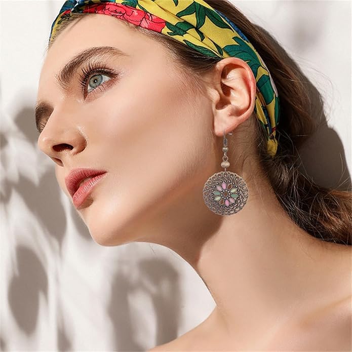 El Regalo 3 Pairs Earrings Combo of Vintage Bohemian Dangle Earrings for Women, 3-Pair Multi-Pack, Handmade Retro Tribal Drop Jewelry, Ethnic Bronze & Silver Tone Statement Earrings (Style-1)