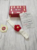 El Regalo 1PC Cute Hand Knitted Unisex Rakhis for Kids/Teens- Adjustable, Soft, Knitted Crochet Rakhis for Babies/Toddlers/Kids/Teens (Red Flower)