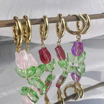 El Regalo Cute Tulip Flower Stainless Steel Hoop Earrings- Dangle Tulip Flower Bud Huggie Hoop Anti Tarnish Earrings for Girls & Women (Red Rose Bud)