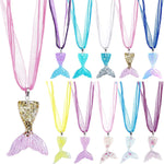 El Regalo 2Pcs Mermaid Fish Tail Necklaces Set- Mermaid Fishtail Necklace Gorgeous Pendant Necklace for Mermaid Birthday Supplies Girl's Party Ocean Theme Party Supplies (Color Option-1)